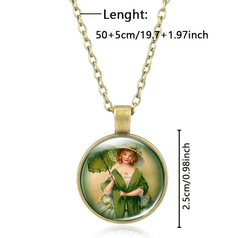 Classic Chain Necklace with Brown Metal Glass Inlay